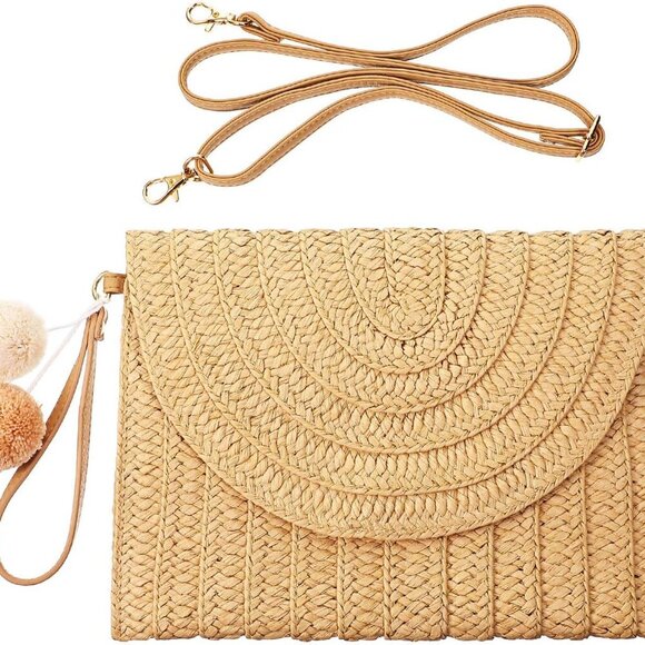 Straw Shoulder Bag Women Straw Clutch Crossbody Wallet - Picture 1 of 6